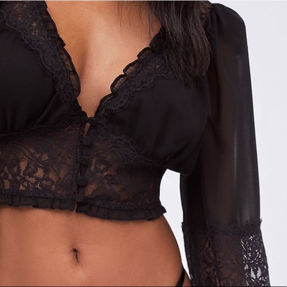 NWT For Love And Lemons Black Lace Top